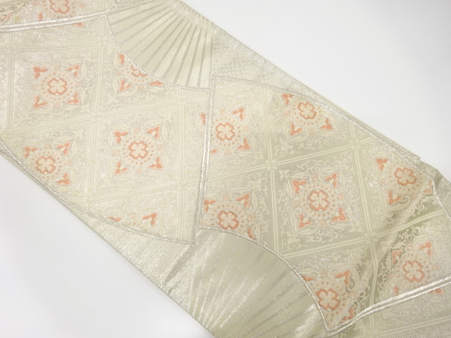 アンティーク　扇に華文模様織り出し袋帯(着用可)